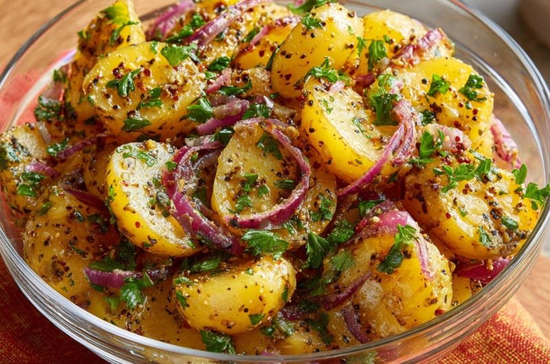 Herzhafter Kartoffelsalat mit roten Zwiebeln