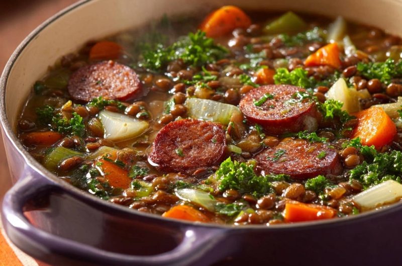Herzhafter Linseneintopf mit Räucherwurst