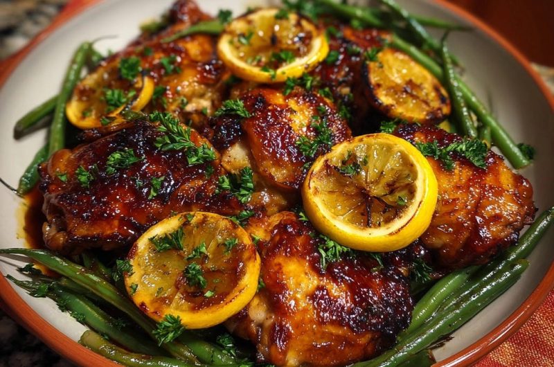 Honig-Zitronen-Hähnchen mit grünen Bohnen
