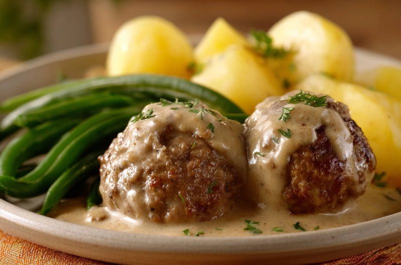 Klassische Hackbällchen mit cremiger Rahmsoße