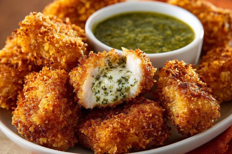 Knusprige Hähnchen-Nuggets mit Kräuterkäsefüllung