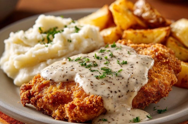 Knuspriges Hähnchenschnitzel mit Pfeffersoße