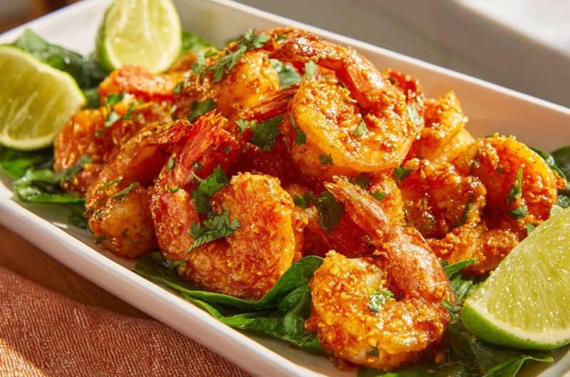 Pikante Knoblauch-Garnelen auf Spinatbett