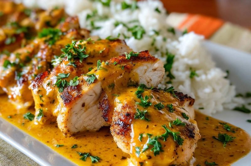 Saftige Hähnchenbrust in goldener Cremesauce