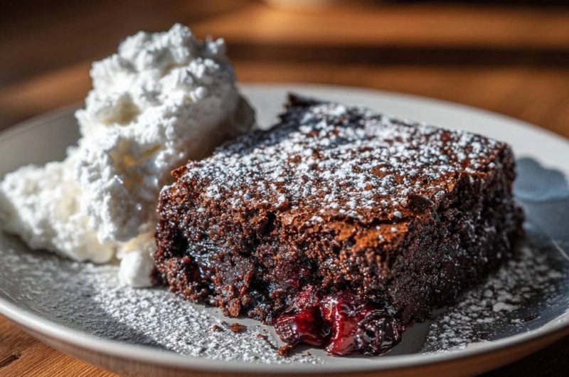 Saftige Kirsch-Schoko-Brownies mit Vanillesahne