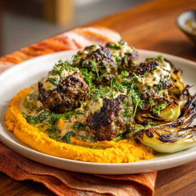 Saftige Orient-Frikadellen mit cremigem Süßkartoffelpüree und gerösteten Zwiebeln: Dein Rezept für unwiderstehliche Bissen