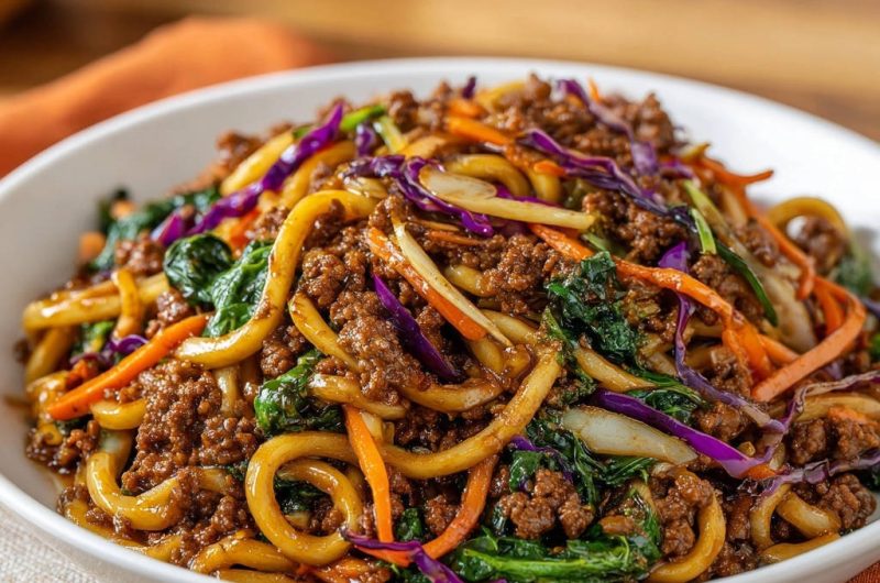 Würzige Udon-Pfanne mit Rinderhack