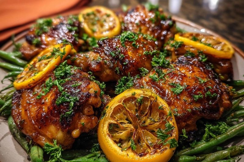 Zitronen-Kräuter-Hähnchenschenkel mit knackigen Bohnen