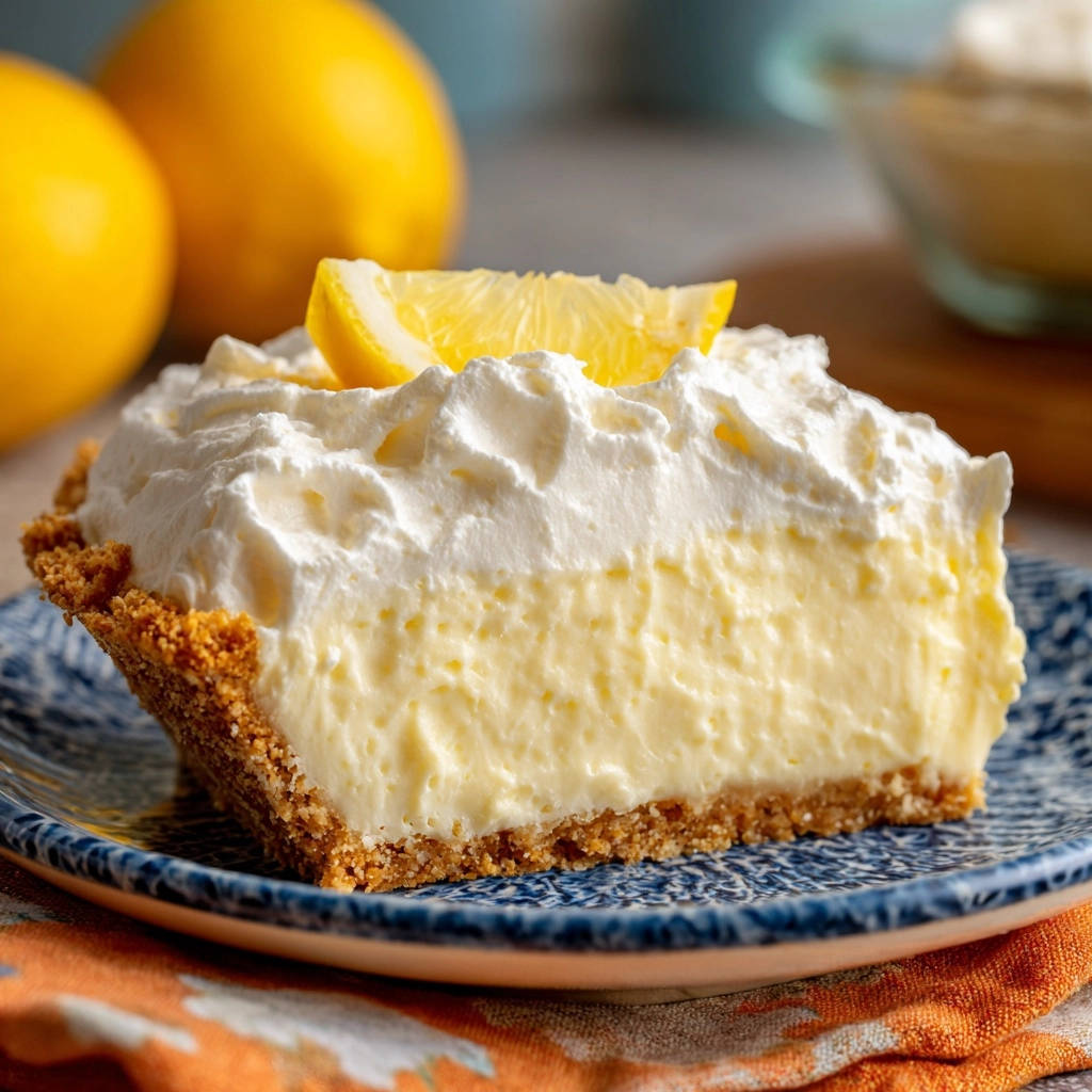 Cremiger Zitronen Kuchen Querschnitt 1 Cremiger Zitronen-Kuchen mit einer cremigen Füllung und frischer Sahne, hier in einem angeschnittenen Stück serviert.
