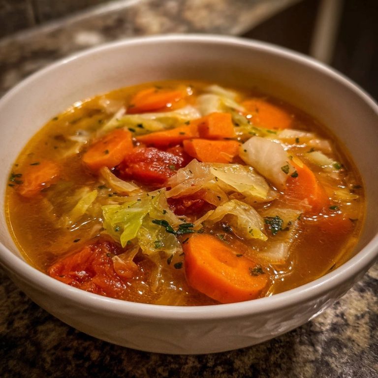 Herzhafter Kraut-Gemüseeintopf in einer Schüssel serviert, mit Karotten, Tomaten und Kohl, fertig zum Genießen.