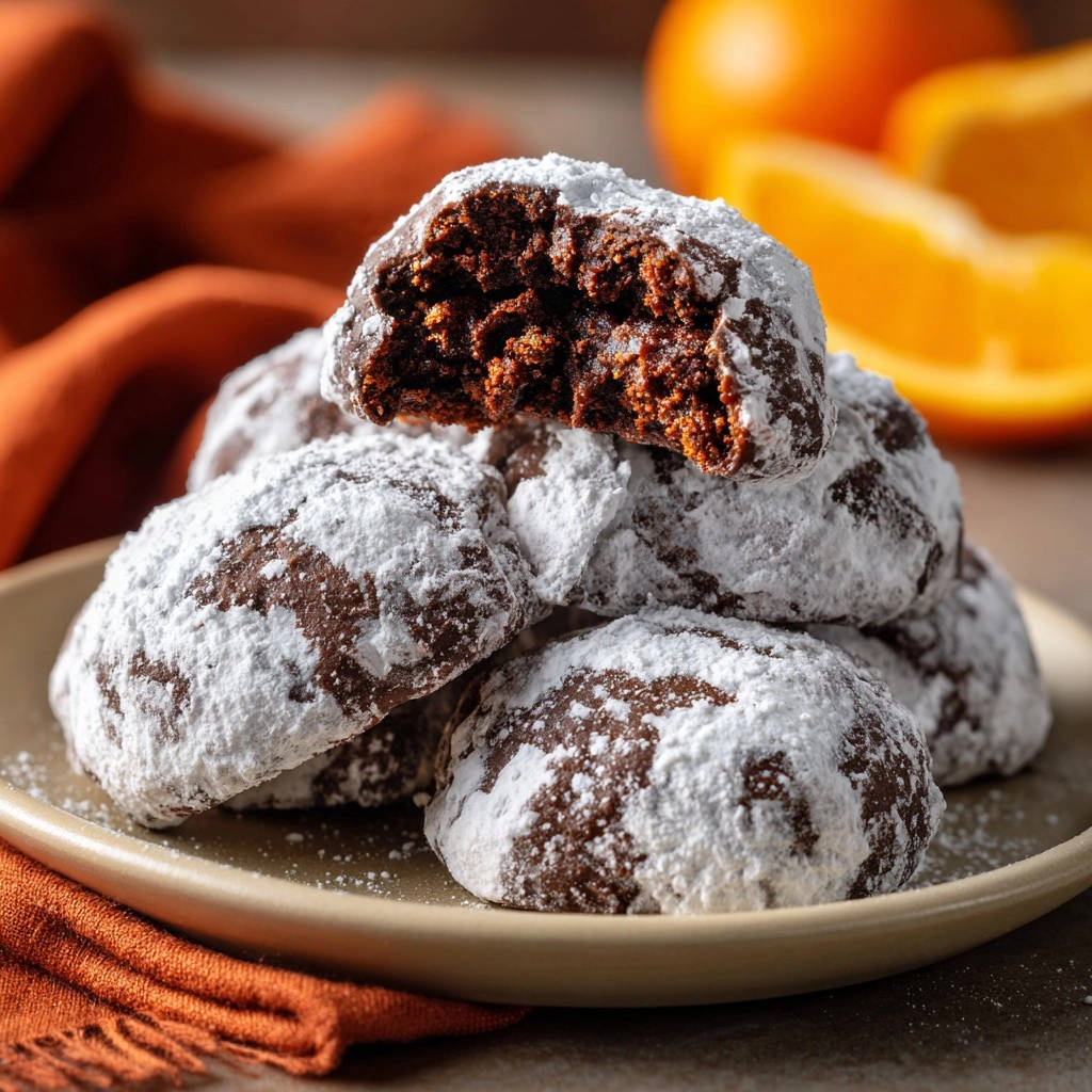 Saftige Schokoladen-Crinkle-Cookies im Nahaufnahme, mit einem Biss, der das feuchte Innere und die Risse zeigt.
