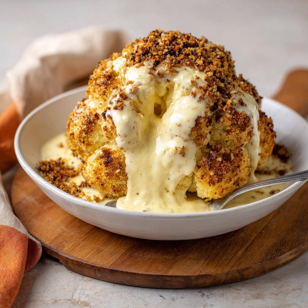 Ganzer Ofen-Blumenkohl mit Parmesan-Kruste und cremiger Käsesauce