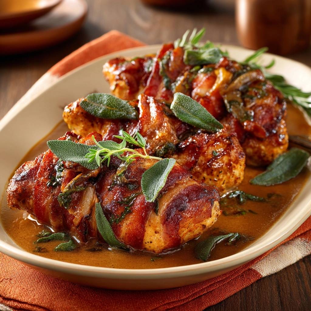 Salbei-Hähnchen im knusprigen Speckmantel