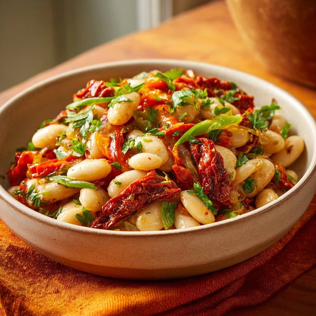 Knackiger Bohnensalat mit sonnengetrockneten Tomaten