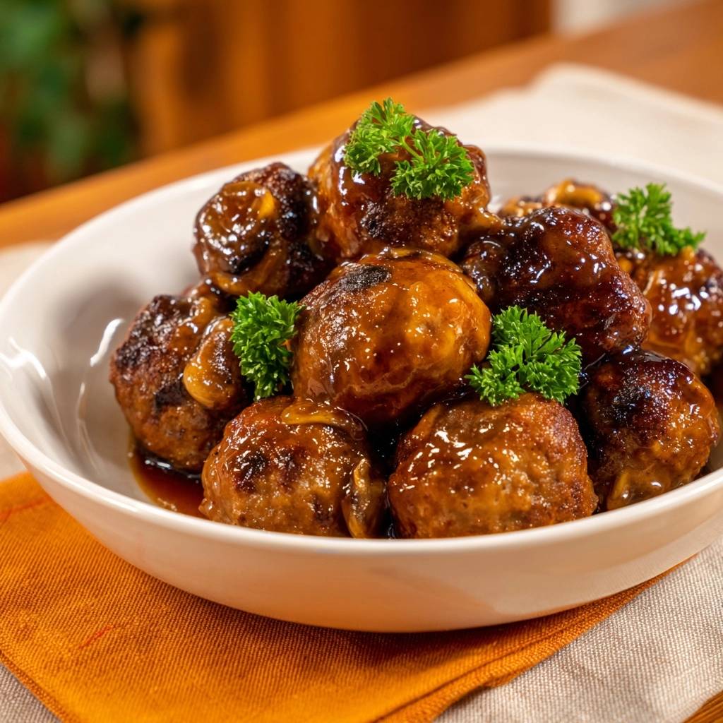 Saftige glasierte Hackbällchen