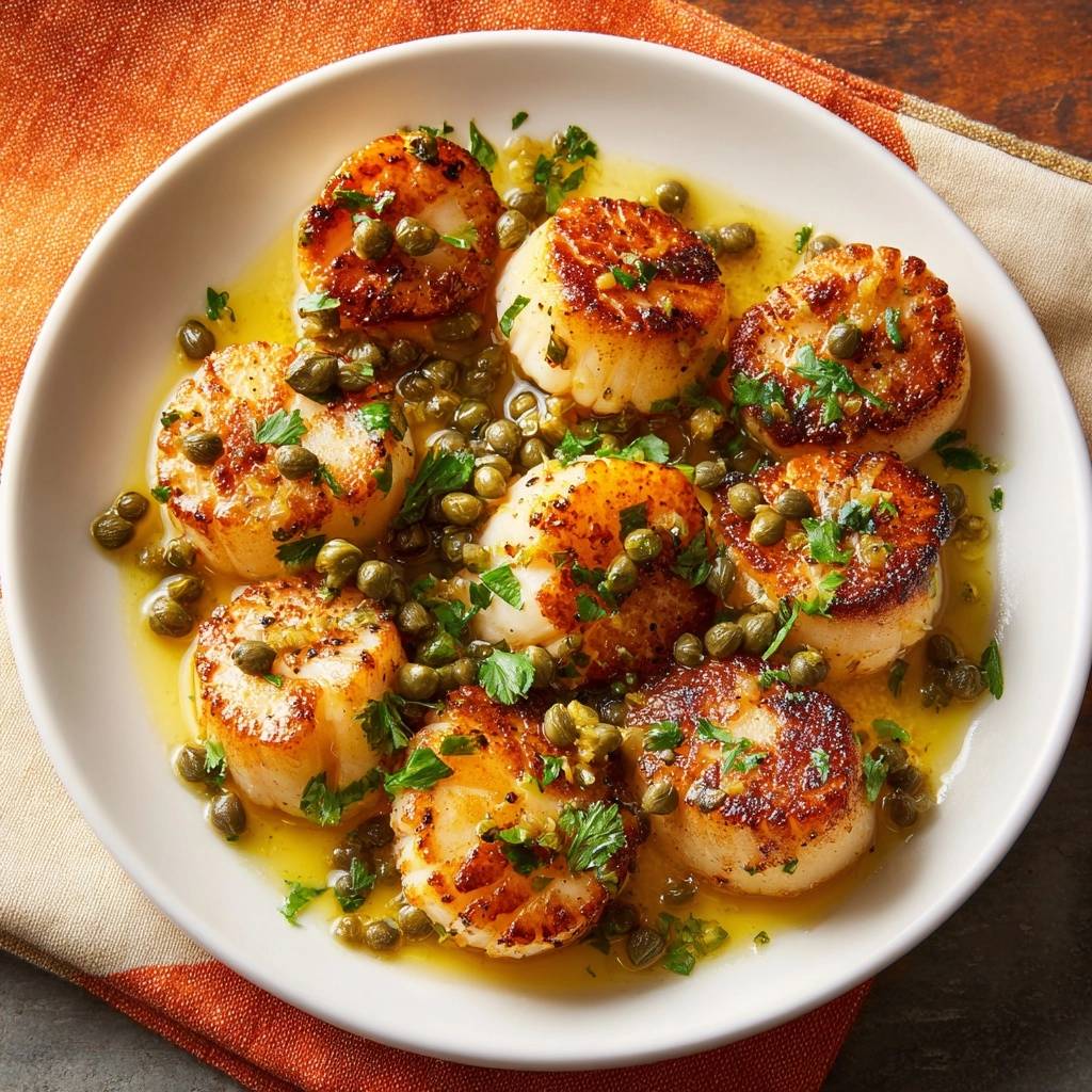 Knusprige Jakobsmuscheln mit Kapern