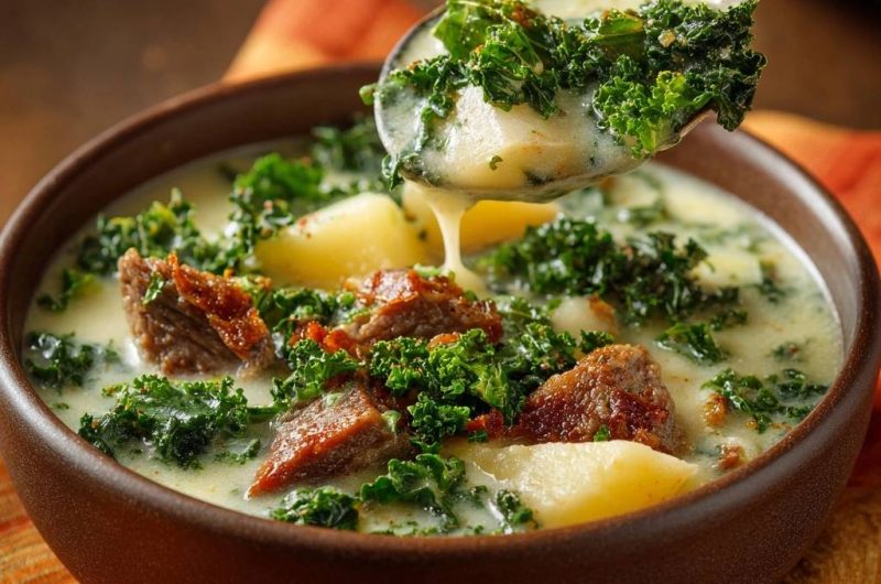 Cremige Grünkohl-Kartoffelsuppe mit Wurst