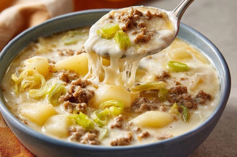 Cremige Kartoffel-Lauch-Suppe mit Hackfleisch (Keine geronnene Sahne mehr!)