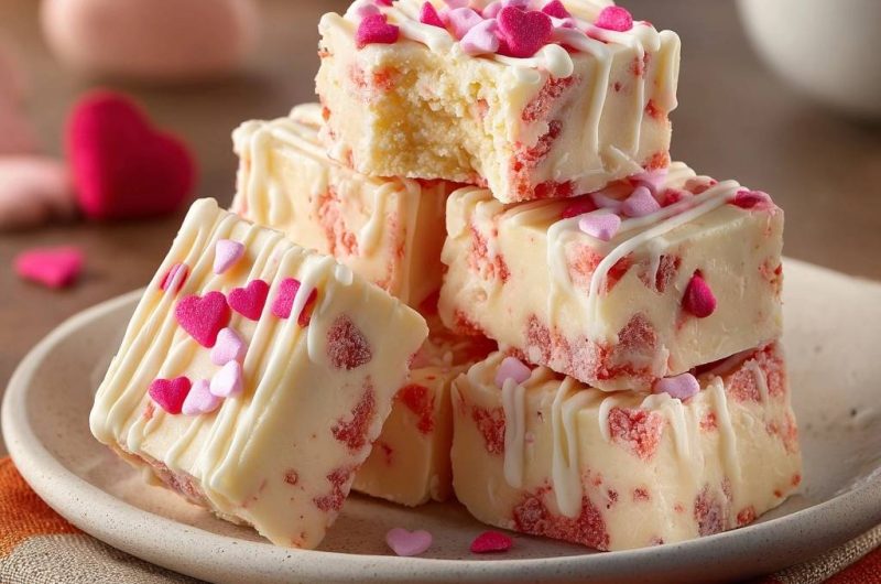 Erdbeer-Weißschokoladen-Fudge Herzen (Nie wieder körniger Fudge!)