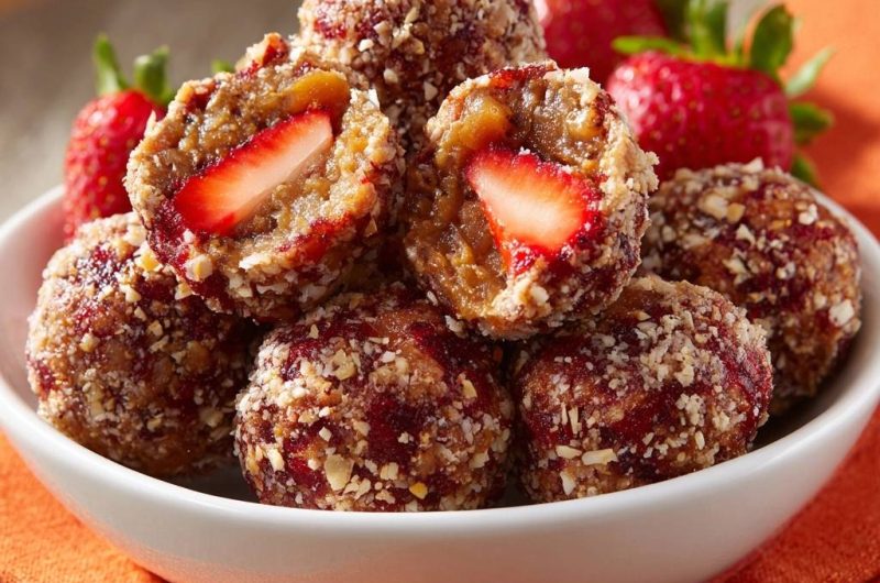 Gefüllte Erdbeer-Nussbällchen (Nie wieder matschige Füllung!)
