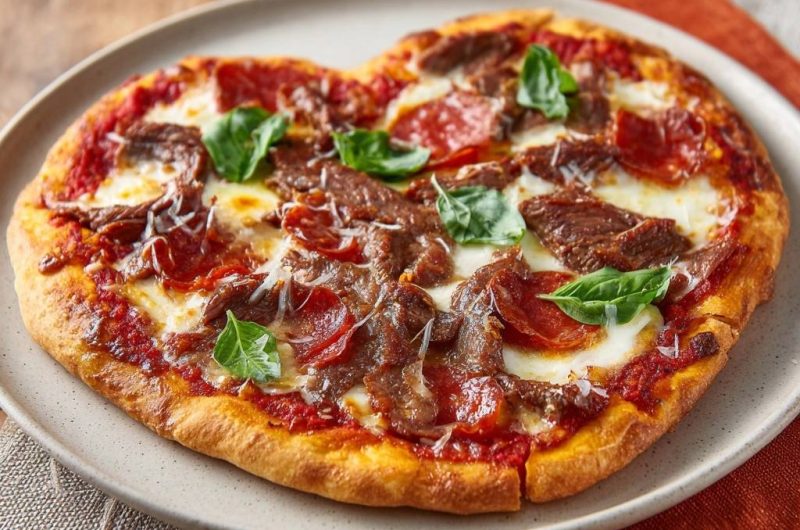 Herzförmige Pepperoni-Pizza