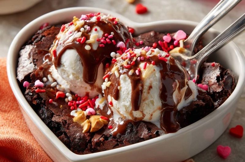 Herzförmiger Schoko-Brownie Sundae