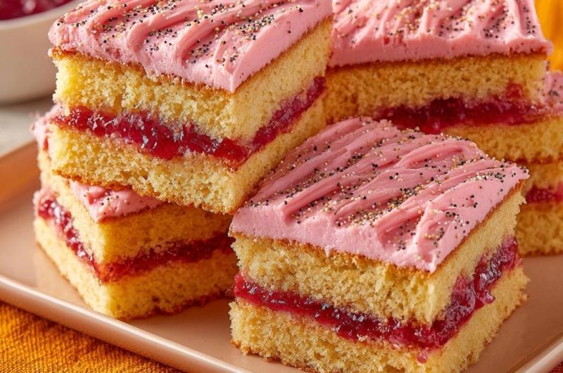 Himbeer-Mohn-Kuchenstücke (Nie wieder matschige Schichten!)