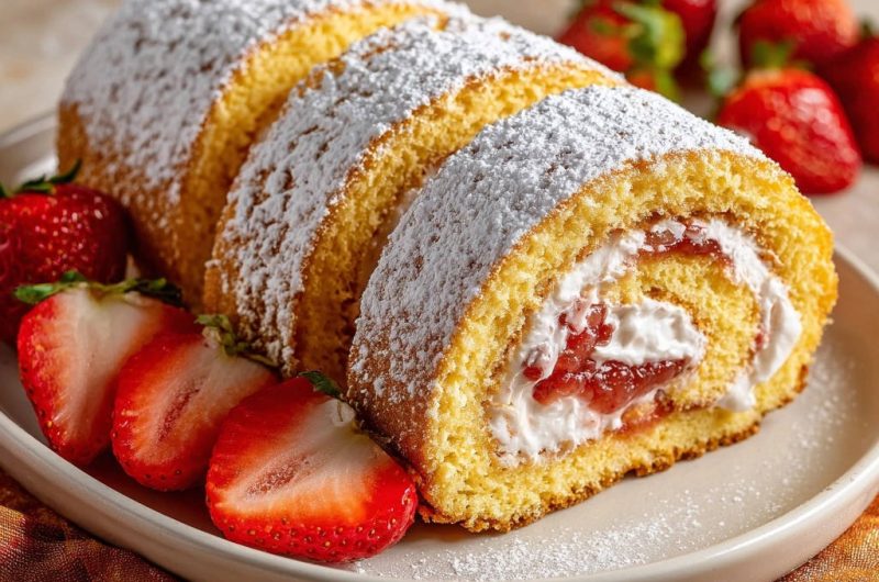 Himmlische Erdbeer-Sahne-Biskuitrolle