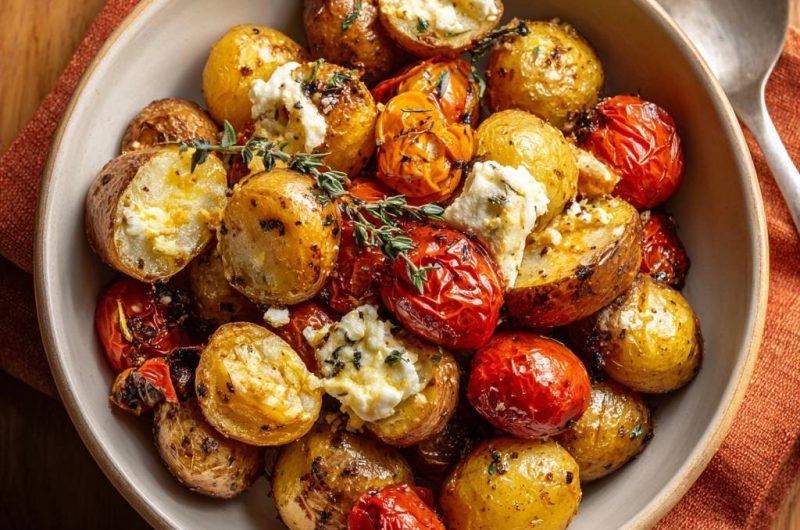 Knusprige Babykartoffeln mit Tomaten und Feta (Nie wieder matschige Kartoffeln!)