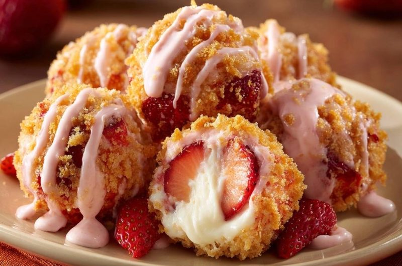 Knusprige Erdbeer-Cheesecake-Bällchen (Nie wieder auslaufende Füllung!)