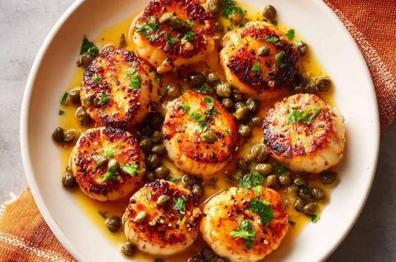 Knusprige Jakobsmuscheln mit Kapern