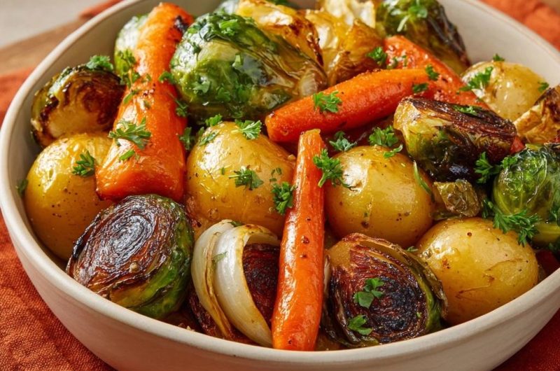 Knuspriger Ofen-Rosenkohl mit Karotten & Kartoffeln