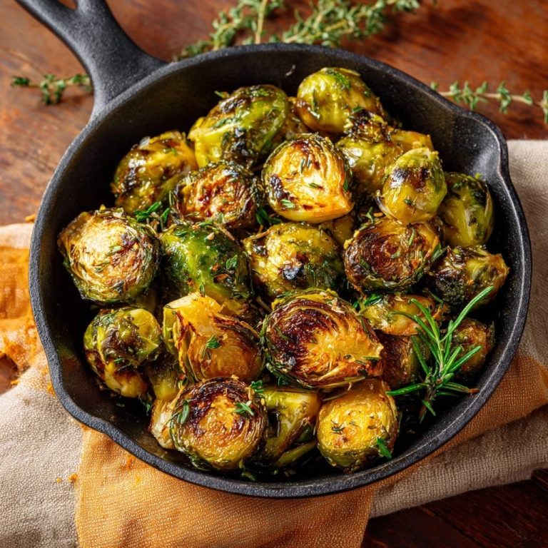 Knuspriger Pfannengerösteter Rosenkohl mit Thymian & Rosmarin