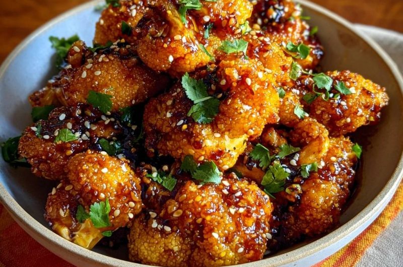 Knuspriger Sesam-Blütenkohl mit süß-würziger Glasur