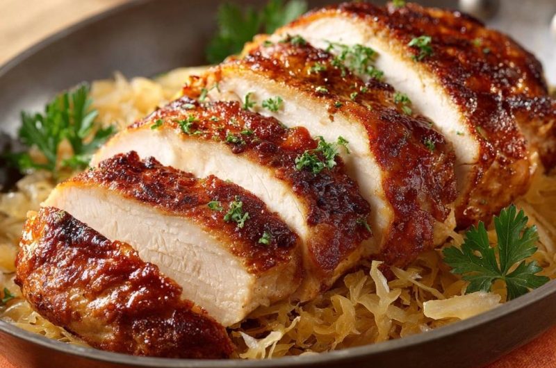 Knuspriges Hähnchen auf Sauerkraut