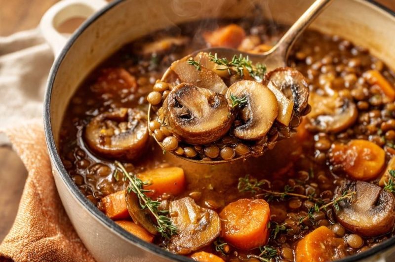 Sämiger Linseneintopf mit Champignons und Karotten