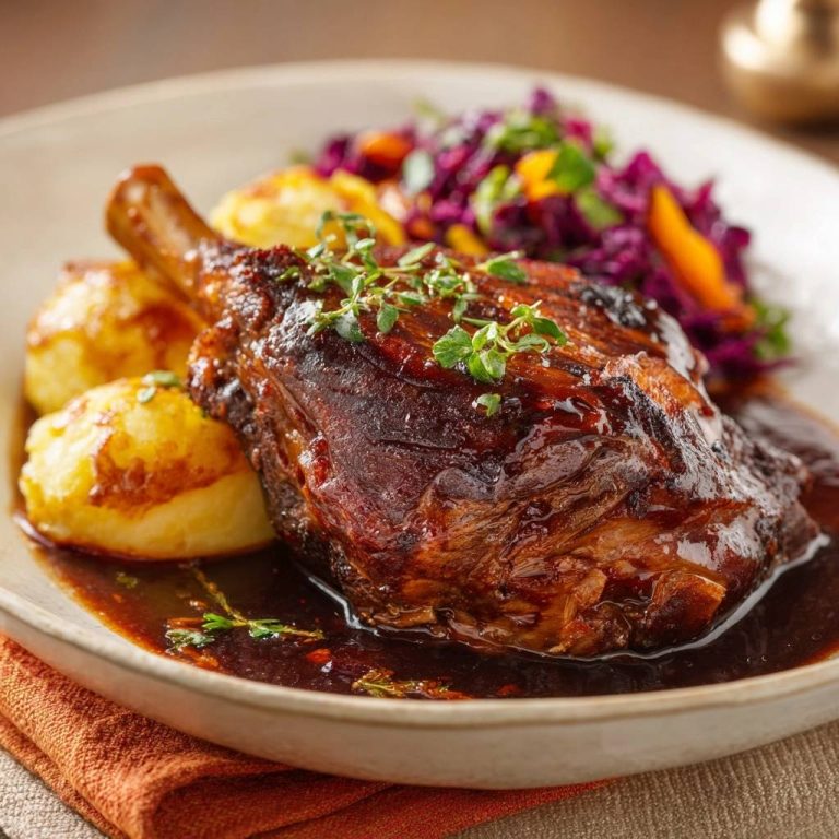 Saftige Lammkeule mit Ofenkartoffeln und Rotkraut