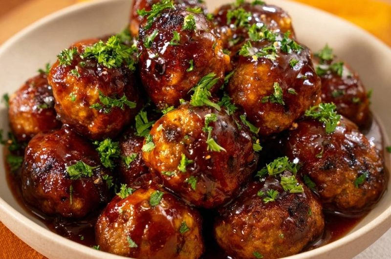 Saftige glasierte Hackbällchen