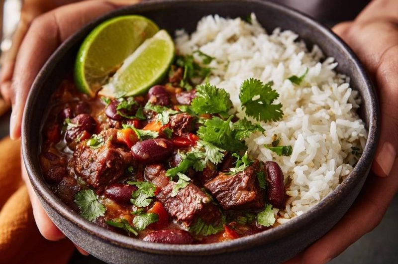 Saftiges Rindfleisch-Chili mit Reis