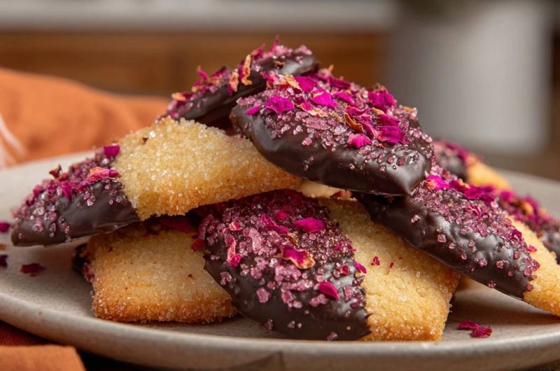 Schokoladen-Rosen-Shortbread (Nie wieder matschige Schokoladenkekse)