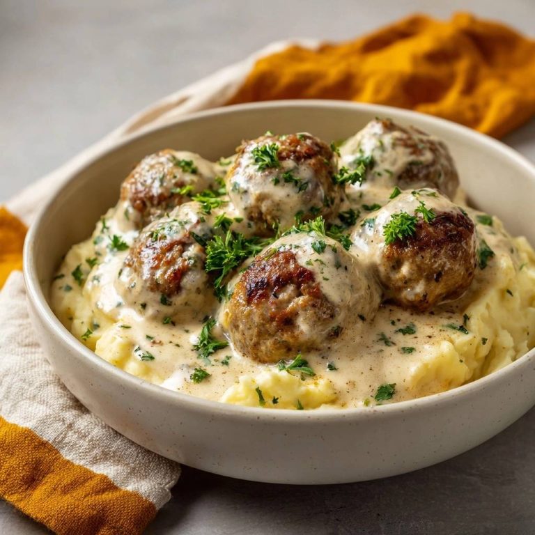 Schwedische Fleischbällchen mit Sahnesoße und Kartoffelpüree