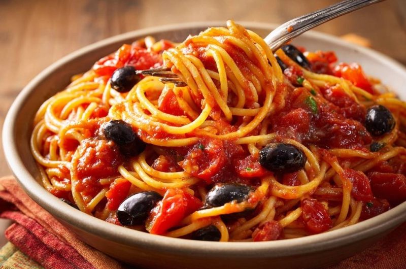 Spaghetti mit Tomaten und Oliven (Nie wieder matschige Nudeln)