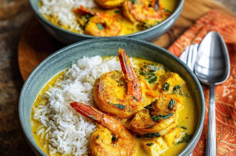 Thailändisches Gelbes Garnelen-Curry mit Reis
