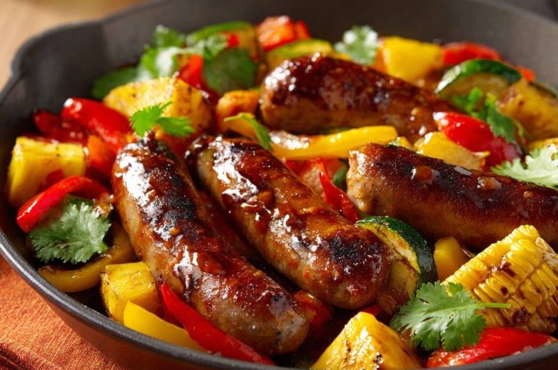 Tropische Bratwurst-Pfanne mit Ananas & Paprika