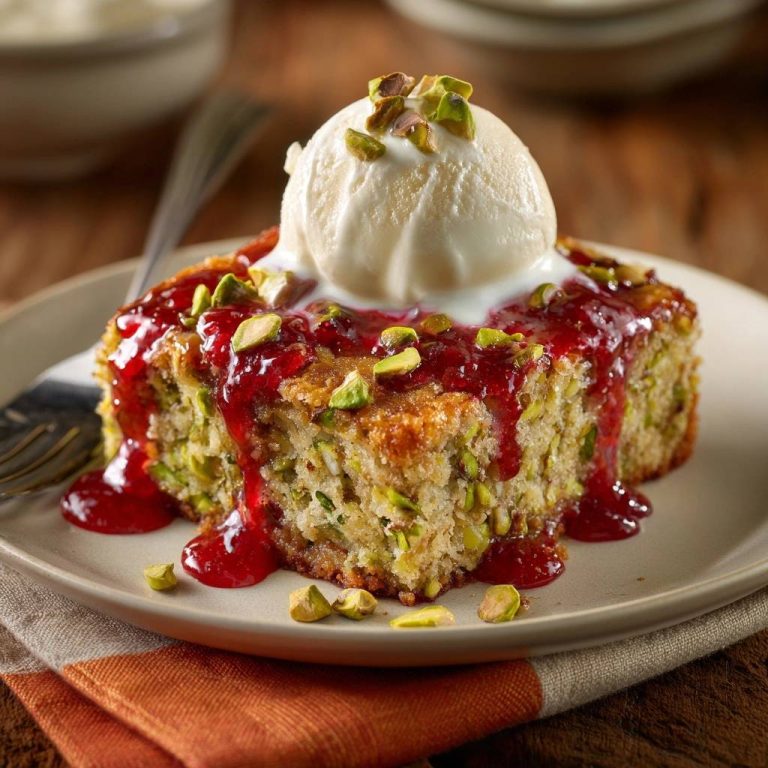 Zucchini-Pistazien-Blech mit Himbeergelee (Nie wieder matschiger Zucchini-Kuchen!)