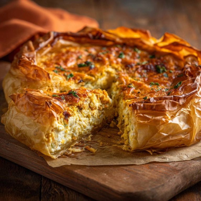 Knuspriger Feta-Börek zeigt hier einen köstlichen Querschnitt, der die goldbraune Kruste und die cremige Füllung offenbart.