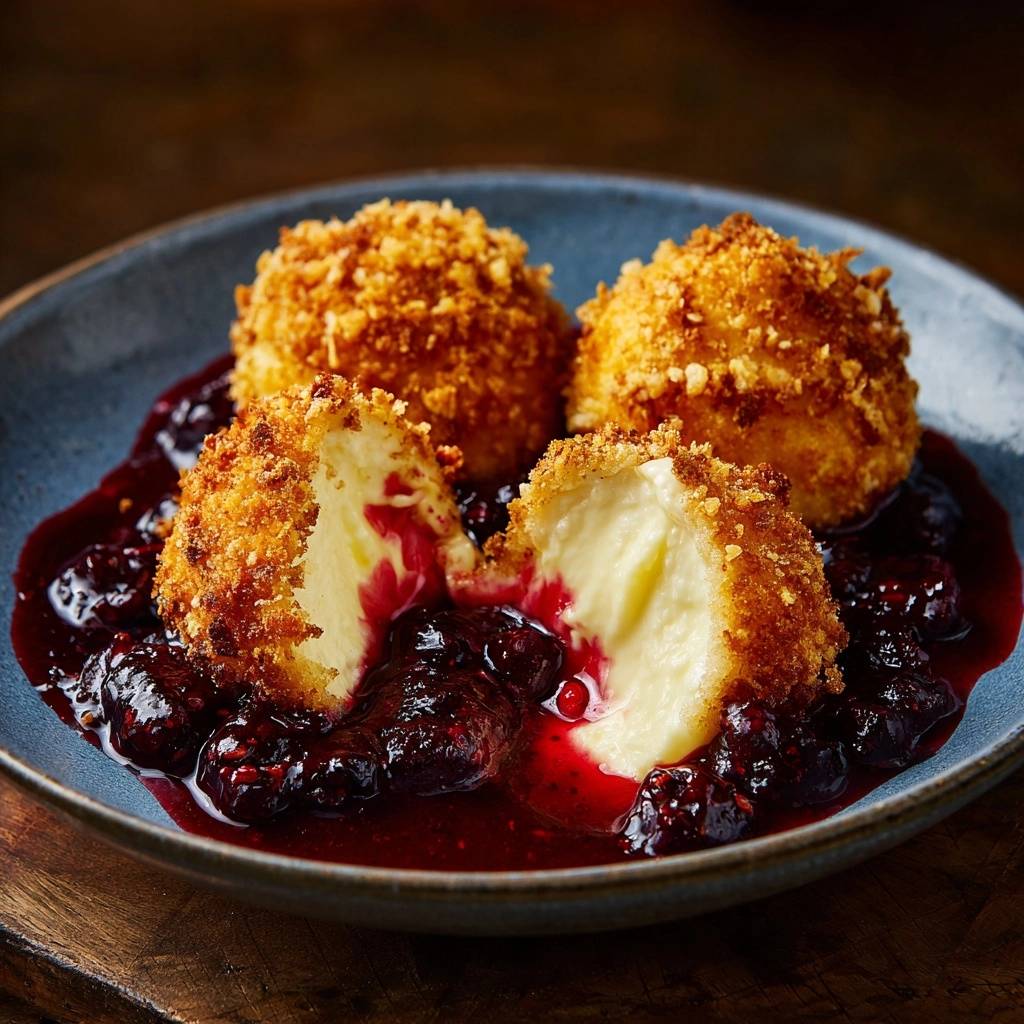 Knusprige Käseklöße mit Beerensauce