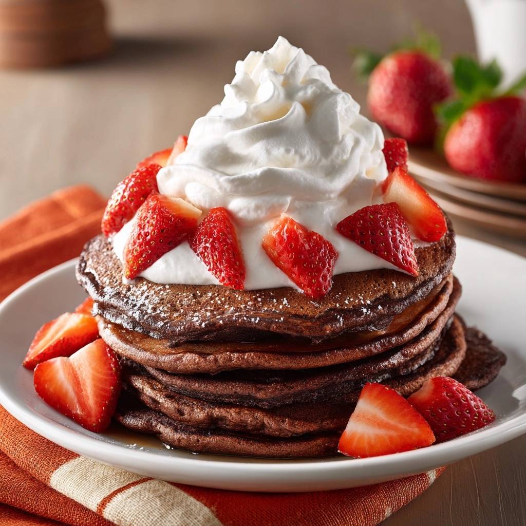 Fluffige Schoko-Pfannkuchen mit Erdbeeren