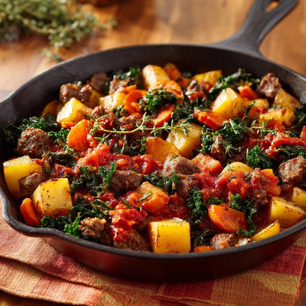 Würstchen-Gemüse-Pfanne mit Knusprigkeit