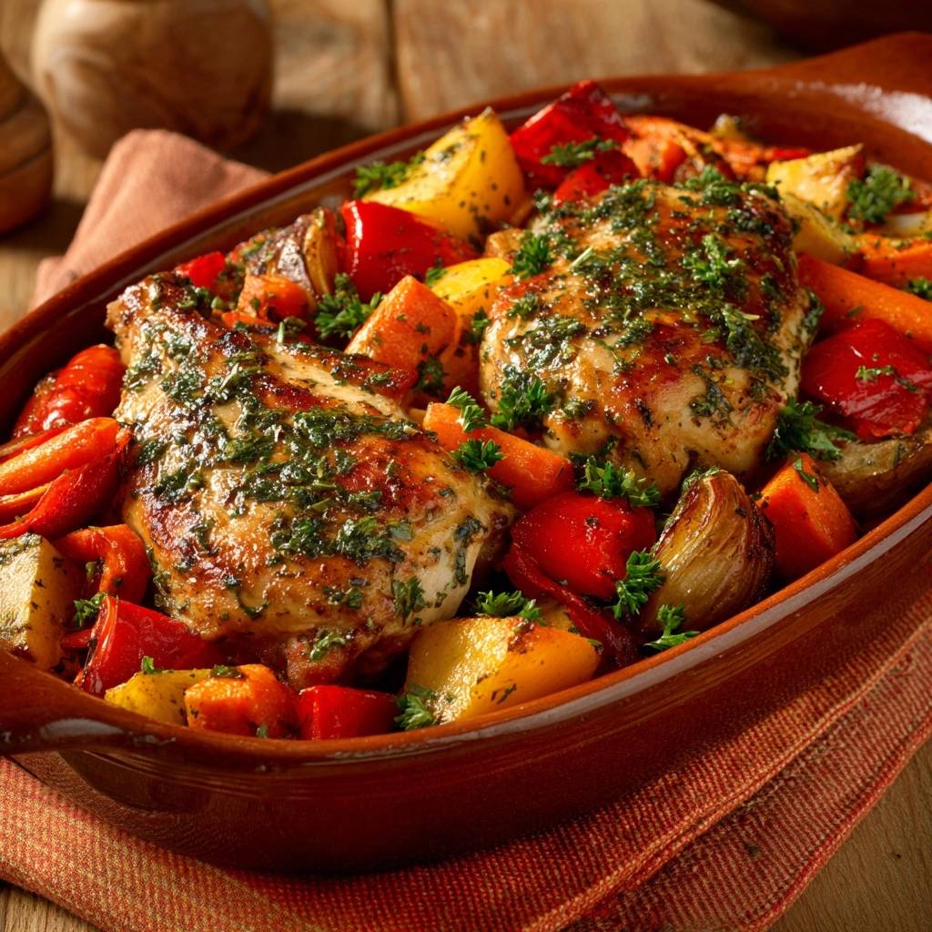 Saftiges Kräuterhähnchen mit Ofengemüse